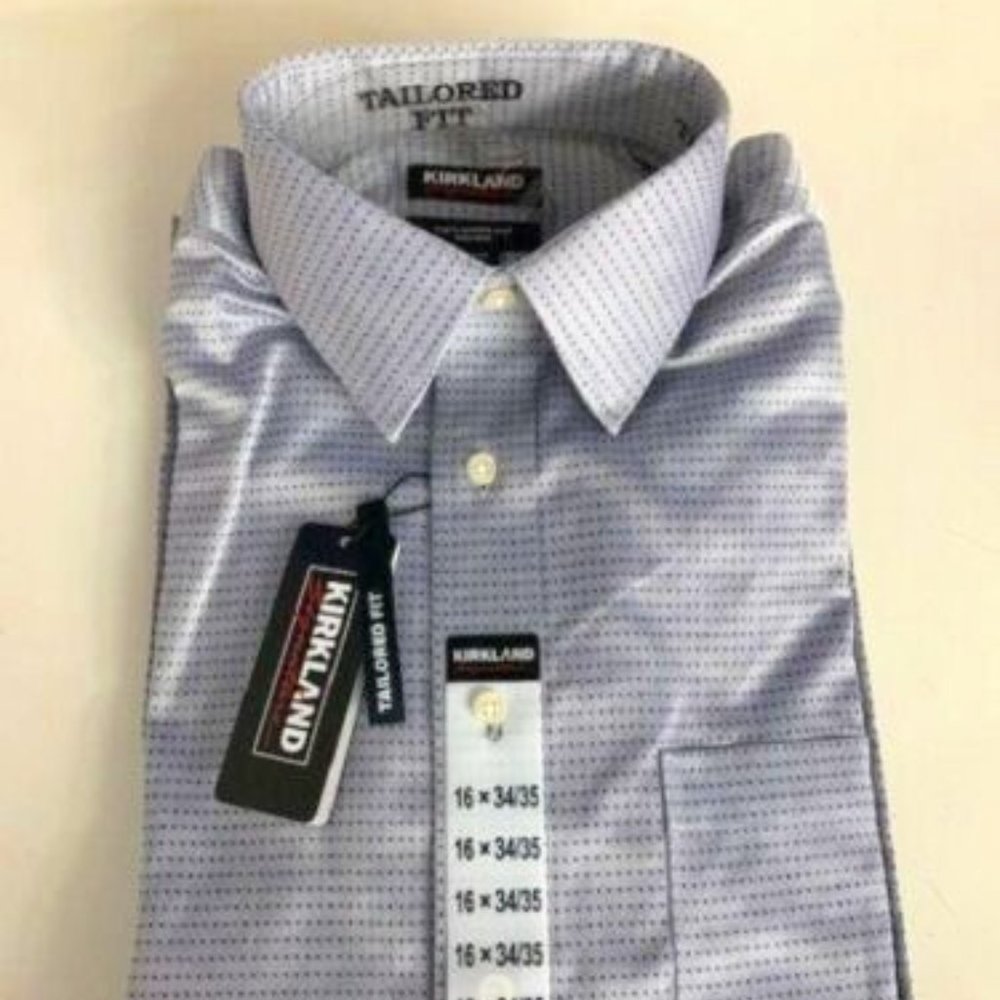 Kirkland Signature Men's Tailored Fit Dress Shirt, Gray Dobby*